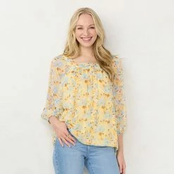 Women's LC Lauren Conrad Squareneck Peasant Top Navy Lemon -LC Lauren Conrad Shop unnamed file 164