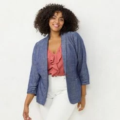 Plus Size LC Lauren Conrad Ruched-Sleeve Shawl Collar Blazer Navy Dots -LC Lauren Conrad Shop unnamed file 1650