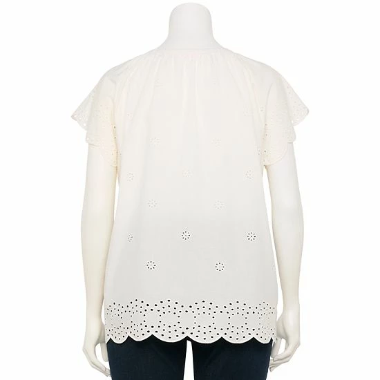 Plus Size LC Lauren Conrad Scoopneck Flutter Short Sleeve Top Ivory Tusk 2 Plus Size LC Lauren Conrad Scoopneck Flutter Short Sleeve Top Ivory Tusk - Image 2