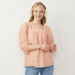 Petite LC Lauren Conrad Squareneck Peasant Top Bonita Peach -LC Lauren Conrad Shop unnamed file 1665