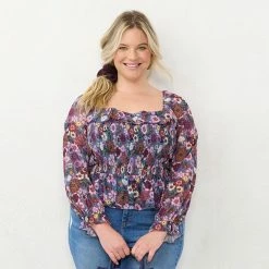 Plus Size LC Lauren Conrad Long Sleeve Smocking Top Blooms Botanical -LC Lauren Conrad Shop unnamed file 1703
