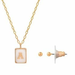 LC Lauren Conrad "Letter" Dog Tag Nickel Free Earring & Necklace Set Gold Tone S