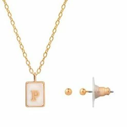 LC Lauren Conrad "Letter" Dog Tag Nickel Free Earring & Necklace Set Gold Tone S -LC Lauren Conrad Shop unnamed file 1715