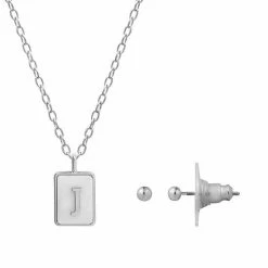 LC Lauren Conrad "Letter" Dog Tag Nickel Free Earring & Necklace Set Gold Tone S -LC Lauren Conrad Shop unnamed file 1718