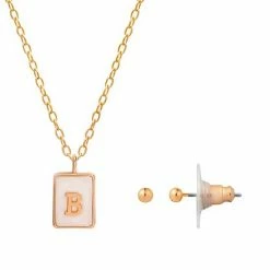 LC Lauren Conrad "Letter" Dog Tag Nickel Free Earring & Necklace Set Gold Tone S -LC Lauren Conrad Shop unnamed file 1724