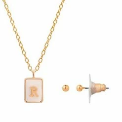 LC Lauren Conrad "Letter" Dog Tag Nickel Free Earring & Necklace Set Gold Tone S -LC Lauren Conrad Shop unnamed file 1727
