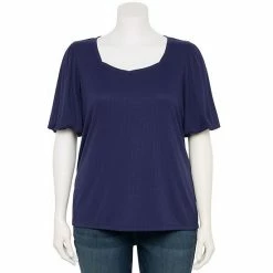 Plus Size LC Lauren Conrad Bubble Sleeve Sweetheart Neck Tee Navy -LC Lauren Conrad Shop unnamed file 1742