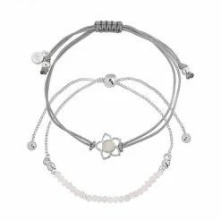 LC Lauren Conrad Silver Tone Lotus & Beaded Bracelet Set