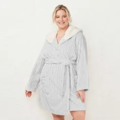 Plus Size LC Lauren Conrad Plush Hooded Wrap Robe Light Gray -LC Lauren Conrad Shop unnamed file 1778