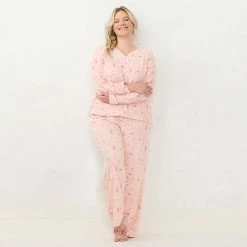 Plus Size LC Lauren Conrad Long Sleeve Henley Pajama Top & Pajama Pants Sleep Set Pink Winter Houses -LC Lauren Conrad Shop unnamed file 1791