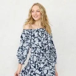 Women's LC Lauren Conrad Off-The-Shoulder Puff Sleeve Top Navy Daisies -LC Lauren Conrad Shop unnamed file 1799