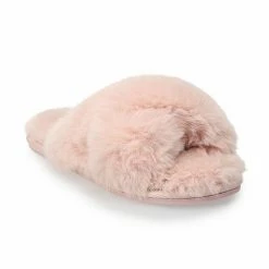 Women's LC Lauren Conrad Cross Faux Fur Slide Slippers Pink -LC Lauren Conrad Shop unnamed file 183