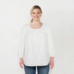 Plus Size LC Lauren Conrad Flowy Puff-Sleeve Popover Top Stone White -LC Lauren Conrad Shop unnamed file 1854