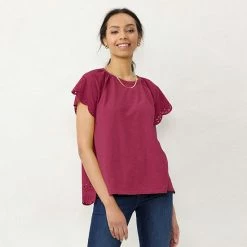 Petite LC Lauren Conrad Eyelet Flutter-Sleeve Top Wine Chalet -LC Lauren Conrad Shop unnamed file 1906
