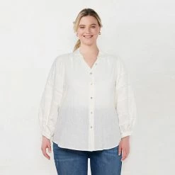 Plus Size LC Lauren Conrad Dolman Sleeve Button-Front Top Stone White -LC Lauren Conrad Shop unnamed file 1936