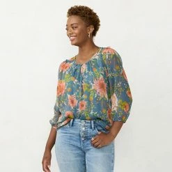 Women's LC Lauren Conrad Flowy Puff-Sleeve Top Aqua Gingham -LC Lauren Conrad Shop unnamed file 194