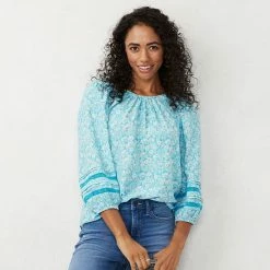 Women's LC Lauren Conrad Flowy Puff-Sleeve Top Aqua Gingham -LC Lauren Conrad Shop unnamed file 197