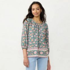 Women's LC Lauren Conrad Flowy Puff-Sleeve Top Aqua Gingham -LC Lauren Conrad Shop unnamed file 200