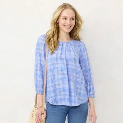 Women's LC Lauren Conrad Flowy Puff-Sleeve Top Aqua Gingham -LC Lauren Conrad Shop unnamed file 201