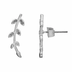 LC Lauren Conrad Pave Branch Climber Earrings Silver Tone