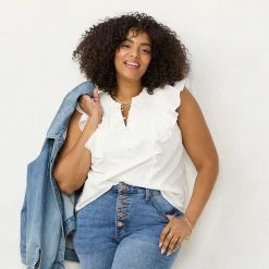 Plus Size LC Lauren Conrad Butterfly Sleeve V-Neck Top