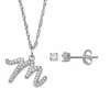 LC Lauren Conrad Sterling Silver Cubic Zirconia Stud Earrings & Initial Pendant Necklace Set