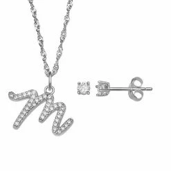 LC Lauren Conrad Sterling Silver Cubic Zirconia Stud Earrings & Initial Pendant Necklace Set