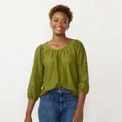 Women's LC Lauren Conrad Flowy Puff-Sleeve Top Aqua Gingham -LC Lauren Conrad Shop unnamed file 208