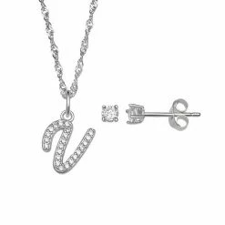 LC Lauren Conrad Sterling Silver Cubic Zirconia Stud Earrings & Initial Pendant Necklace Set -LC Lauren Conrad Shop unnamed file 2082