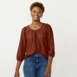 Women's LC Lauren Conrad Flowy Puff-Sleeve Top Aqua Gingham -LC Lauren Conrad Shop unnamed file 209