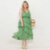 Plus Size LC Lauren Conrad Strappy Tiered Midi Dress Green Dots