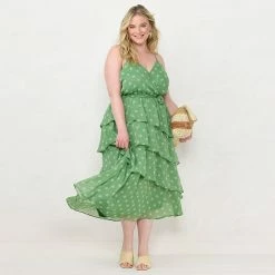 Plus Size LC Lauren Conrad Strappy Tiered Midi Dress Green Dots -LC Lauren Conrad Shop unnamed file 2110