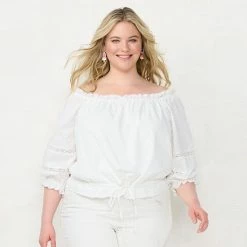 Plus Size LC Lauren Conrad Cold-Shoulder Puff Sleeve Top Stone White -LC Lauren Conrad Shop unnamed file 2113