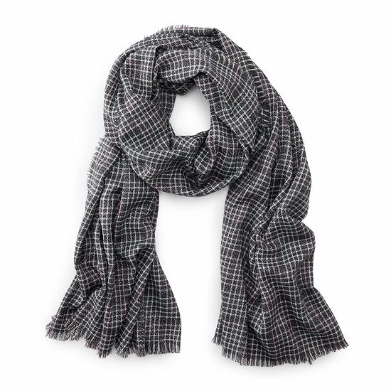 Women's LC Lauren Conrad Mini Plaid Scarf With Metallic Shine Neutral 2 Women's LC Lauren Conrad Mini Plaid Scarf With Metallic Shine Neutral - Image 2