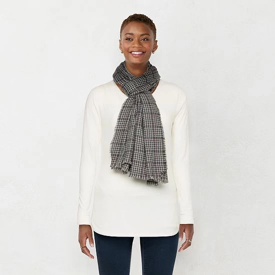Women's LC Lauren Conrad Mini Plaid Scarf With Metallic Shine Neutral 4 Women's LC Lauren Conrad Mini Plaid Scarf With Metallic Shine Neutral - Image 4