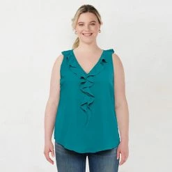 Plus Size LC Lauren Conrad Clip-Dot Ruffle Tank Dull Black -LC Lauren Conrad Shop unnamed file 2207