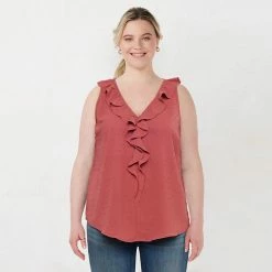 Plus Size LC Lauren Conrad Clip-Dot Ruffle Tank Dull Black -LC Lauren Conrad Shop unnamed file 2208