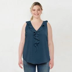 Plus Size LC Lauren Conrad Clip-Dot Ruffle Tank Dull Black -LC Lauren Conrad Shop unnamed file 2209