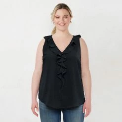 Plus Size LC Lauren Conrad Clip-Dot Ruffle Tank Dull Black -LC Lauren Conrad Shop unnamed file 2210