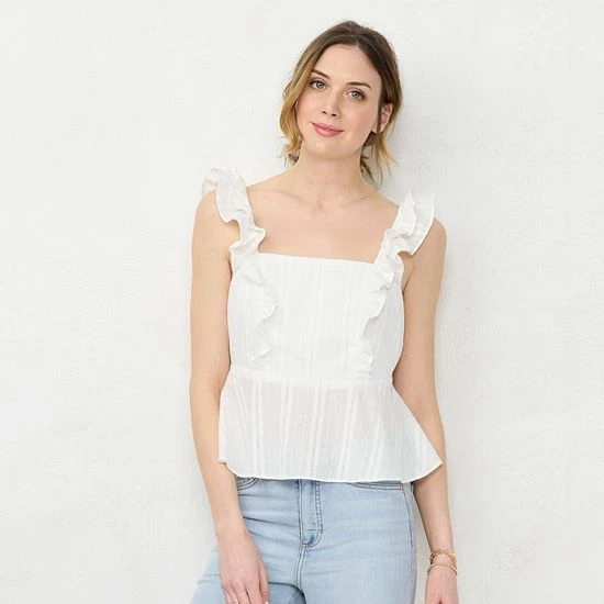 Women's LC Lauren Conrad Ruffle Peplum Tank Ivory Tusk 4 Women's LC Lauren Conrad Ruffle Peplum Tank Ivory Tusk - Image 4