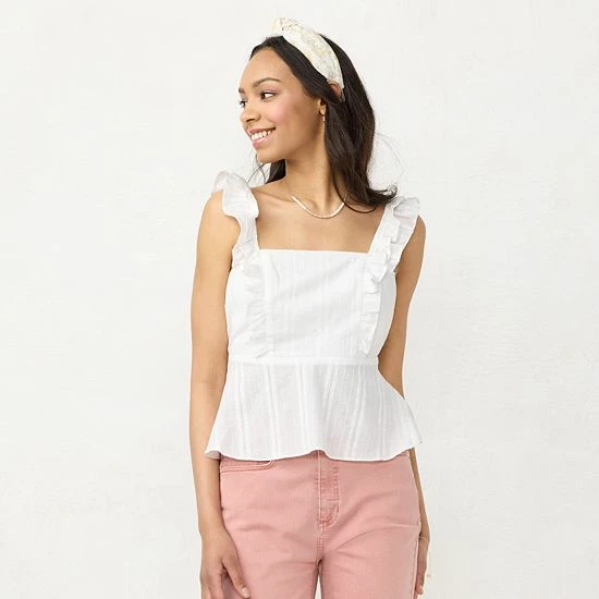 Women's LC Lauren Conrad Ruffle Peplum Tank Ivory Tusk 5 Women's LC Lauren Conrad Ruffle Peplum Tank Ivory Tusk - Image 5