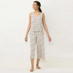 Women's LC Lauren Conrad Peplum Pajama Tank & Culotte Pajama Pants Sleep Set Navy Floral