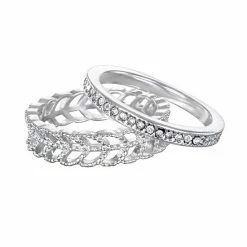 LC Lauren Conrad Leaf Ring Set Silver Tone
