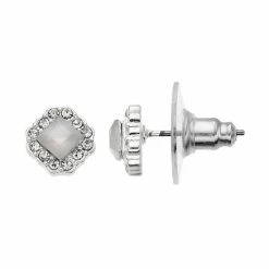LC Lauren Conrad Simulated Opal Square Stud Earrings Silver Tone