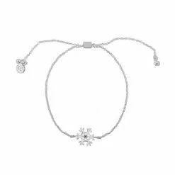 LC Lauren Conrad Silver Tone Simulated Crystal Center Snowflake Nickel Free Pull Tie Bracelet