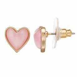 LC Lauren Conrad Pink Heart Stud Nickel Free Button Earrings