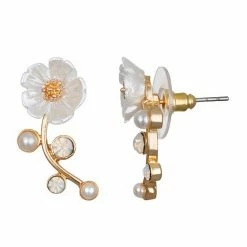 LC Lauren Conrad Gold Tone Flower With Stem Button Earrings
