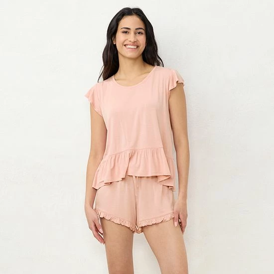 Women's LC Lauren Conrad Flutter Short Sleeve Pajama Top & Ruffle Pajama Shorts Sleep Set Ivory Scene 6 Women's LC Lauren Conrad Flutter Short Sleeve Pajama Top & Ruffle Pajama Shorts Sleep Set Ivory Scene - Image 6
