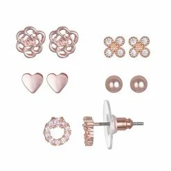 LC Lauren Conrad Cubic Zirconia Heart & Flower Nickel Free Stud Earring Set
