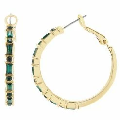 LC Lauren Conrad Gold Tone Baguette & Round Green Crystal Large Hoop Earrings